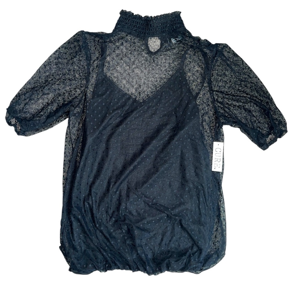 CURE Women's Sheer Black Polkadot Blouse